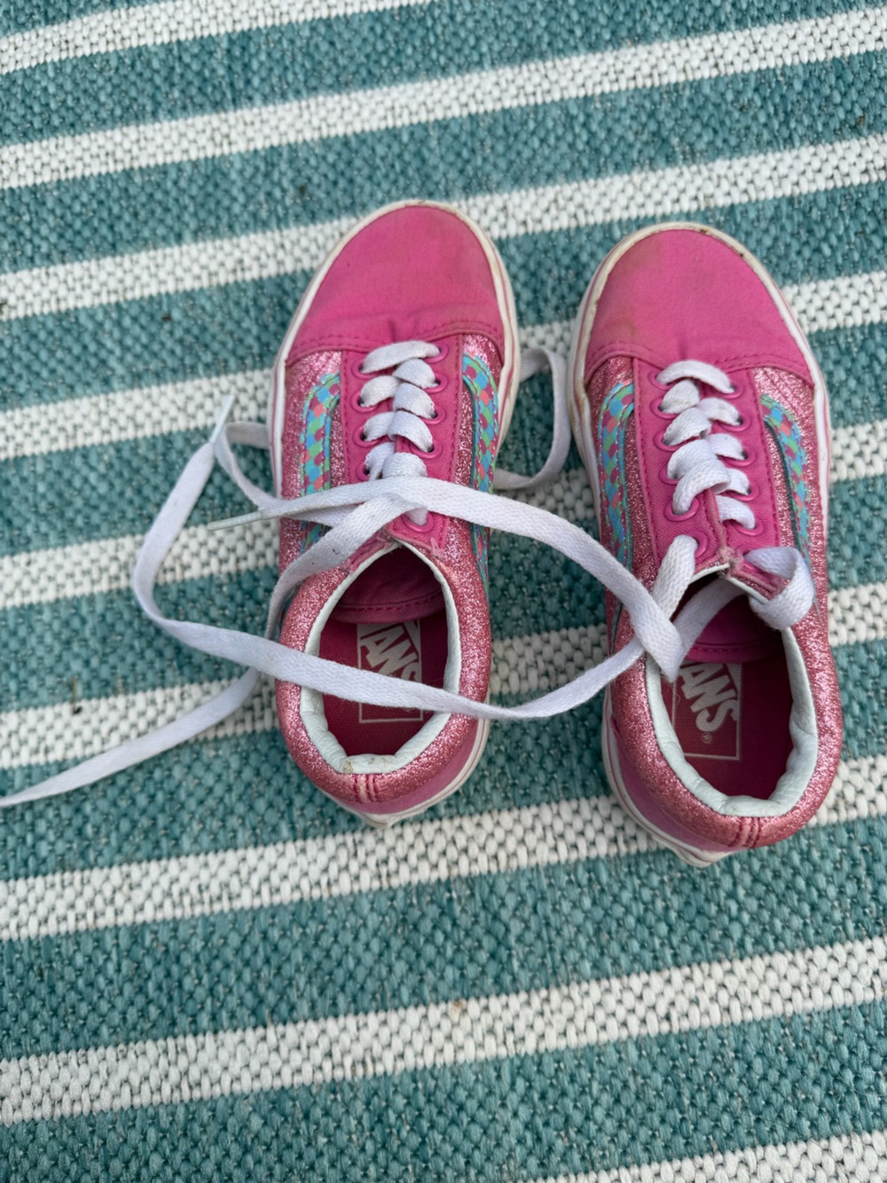 Vans Kids Pink Lace-Up Sneakers with Glitter Accent size 12